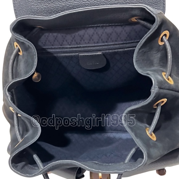 GUCCI by Tom Ford navy blue top Bamboo handle backpack suede Nubuck vintage 90s - Picture 6 of 16